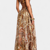 Robe Maxi Tasha avec Col Halter et Dos Ouvert avec Détails Découpés