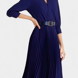 Robe Midi Michelle avec Col Structuré et Ceinture Plissée