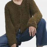 Cardigan Texturé en Velours Court Chenda