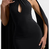 Robe Maxi Faffienia avec Col Halter et Découpe Oeil de Perdrix