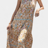 Robe Longue en Soie Teófila avec Imprimé Trésors de l'Océan