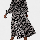 Robe Nerin A-Line avec Imprimé Léopard et Taille Ajustable