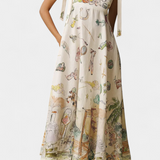 Robe Longue avec Nœuds et Imprimé Floral de Fantaisie