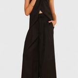 Ensemble Bernadina en Lin avec Top à Ouverture Frontal et Pantalons à Jambes Larges