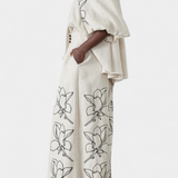 Ensemble de Pantalons Amples avec Fleurs Helen et Manches Bouffantes