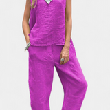 Ensemble de Gilet Sans Manches et Pantalon Leona en Lin de Coton