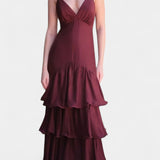 Robe Maxi Atlana Bordeaux avec Volants en Couches