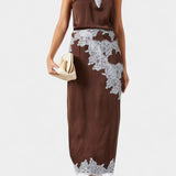 Ensemble Top et Jupe Elvira avec Panneaux en Dentelle Contrastée