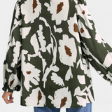 Blouse Filomena avec Demi-Patte de Boutonnage et Manches Bouffantes en Imprimé Floral Abstrait