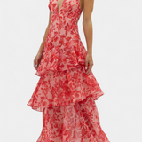 Robe Domenica en Chiffon avec Décolleté en V et Volants Fluides