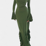 Robe Longue Calissa avec Volants et Manches Évasées