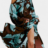 Robe Longue à Manches Ouvertes et Imprimé Abstrait