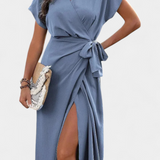 Robe Begoña Croisée avec Ceinture et Ouverture Subtile