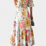 Robe Midi en Coton Kacey avec Imprimé Floral et Manches Bouffantes