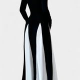 Robe Maxi à Manches Longues Veronique en Contraste de Couleurs
