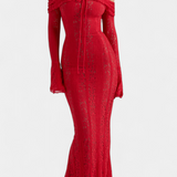 Robe Maxi en Dentelle Rosalie avec Épaules Dénudées