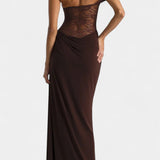 Robe Maxi en Dentelle Asymétrique Castanza