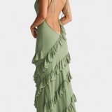 Robe Maxi Padeline avec Volants et Dos Nu