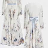 Robe Maxi en Chiffon Plissé Phaedra avec Manches Bouffantes