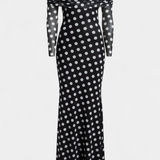 Robe Elinda Longue avec Épaules Nues et Pois