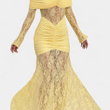 Robe Maxi Bruma en Dentelle avec Volants Sans Bretelles