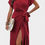 Robe Begoña Croisée avec Ceinture et Ouverture Subtile