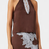 Ensemble Top et Jupe Elvira avec Panneaux en Dentelle Contrastée