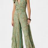 Mono Fluide Leandra Cruzado avec Imprimé Floral Vert