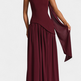 Robe Maxi en Chiffon Celaena avec Épaules Dégagées et Fente Latérale