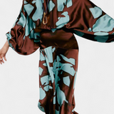 Robe Longue à Manches Ouvertes et Imprimé Abstrait