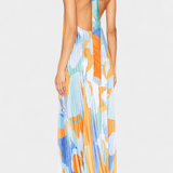 Robe Longue Plissée Giselle avec Col Halter et Mouvement Élégant