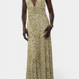 Robe Maxi à Pois Melody avec Col Halter et Taille Froncée