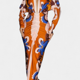 Robe Longue Diva avec Imprimé Floral, Décolleté en V Profond et Fente Latérale