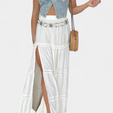 Jupe Dola Maxi Boho avec Dentelle et Fente Frontale