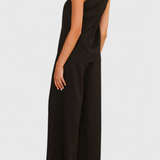 Ensemble Bernadina en Lin avec Top à Ouverture Frontal et Pantalons à Jambes Larges