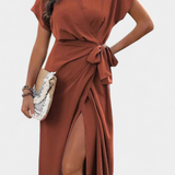 Robe Begoña Croisée avec Ceinture et Ouverture Subtile