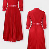 Robe Midi Michelle avec Col Structuré et Ceinture Plissée