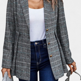 Blazer Peplum en Calico avec Revers à Encoches