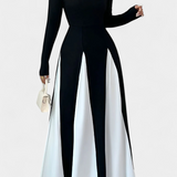 Robe Maxi à Manches Longues Veronique en Contraste de Couleurs