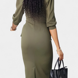 Robe Midi Ajustée Reanna avec Manches Bouffantes