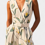 Mono Long Slara avec Décolleté en V et Ceinture Ajustable