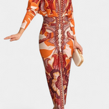 Robe Longue Diva avec Imprimé Floral, Décolleté en V Profond et Fente Latérale