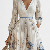 Robe Maxi en Chiffon Plissé Phaedra avec Manches Bouffantes