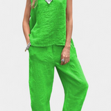 Ensemble de Gilet Sans Manches et Pantalon Leona en Lin de Coton