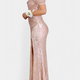 Robe de Sirène à Épaules Dégagées et Paillettes