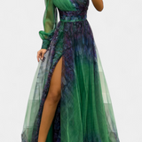 Robe Maxi en Chiffon Becca à Une Épaule avec Fleur Volumineuse