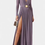 Robe Longue Plissée Raisa avec Décolleté en V Profond