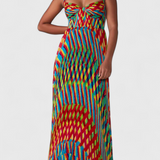 Robe Maxi Janis avec Imprimé Artistique et Décolleté Halter en Cœur