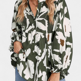 Blouse Filomena avec Demi-Patte de Boutonnage et Manches Bouffantes en Imprimé Floral Abstrait