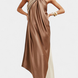 Robe Maxi Irregulière en Blocs de Couleur Rebecca avec Dos Nu